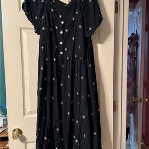 Madewell Black Dress with White Floral Embroidery